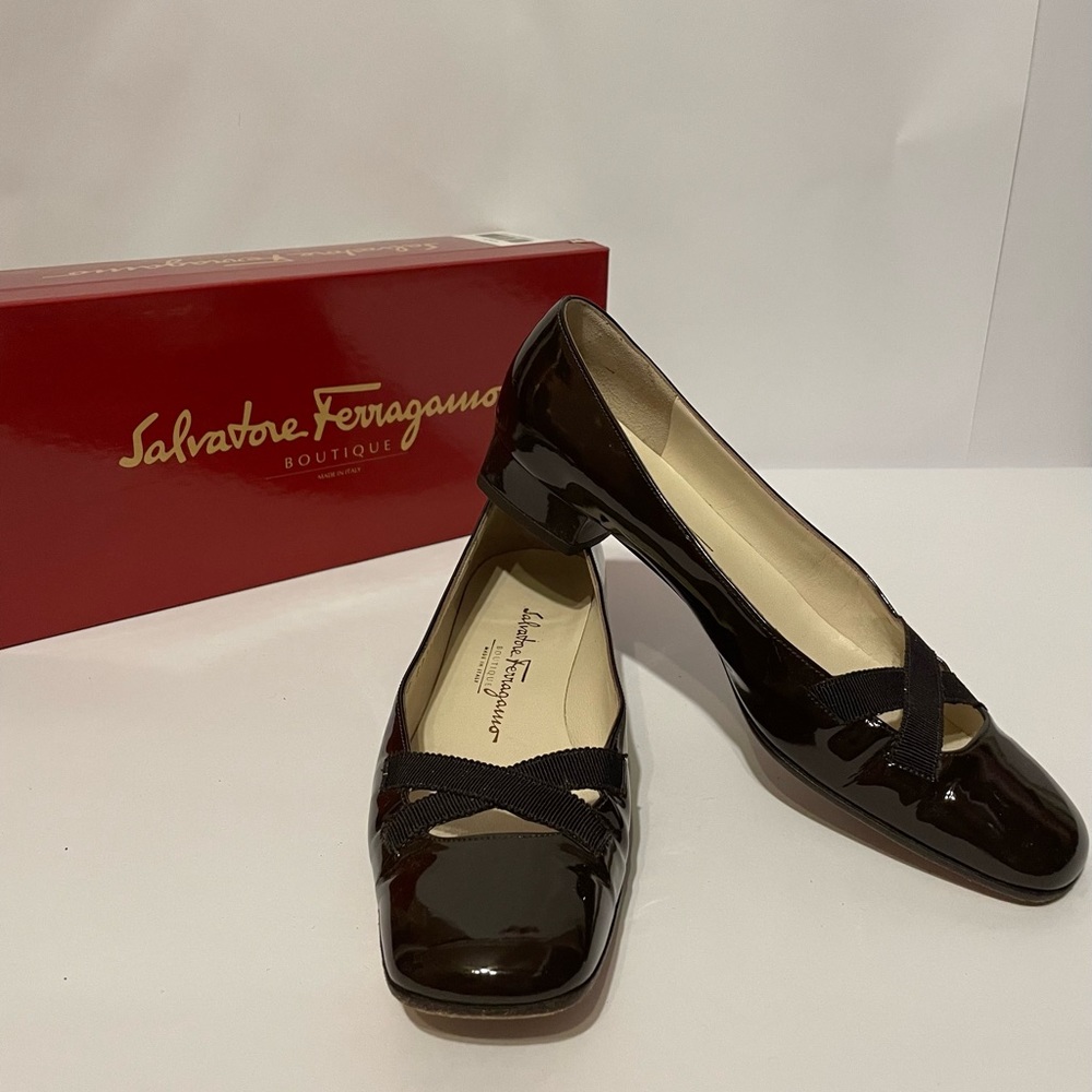 Salvatore Ferragamo brown patent flats